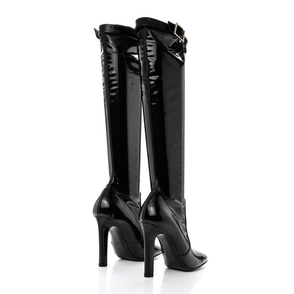 Saint Laurent Patent Stretch Crystal Buckle Lala 105 Tall Boots 37.5 Black 4 of 7
