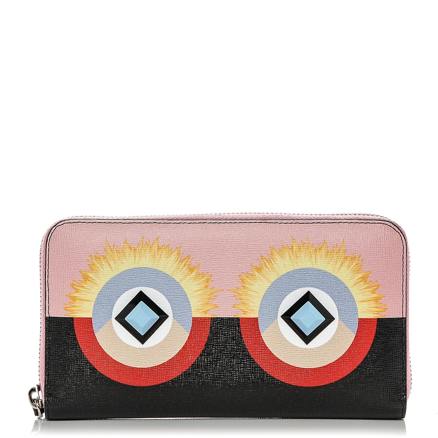 Vitello Elite Century Hypnoteyes Studded Zip Around Wallet Bubblegum Multicolor