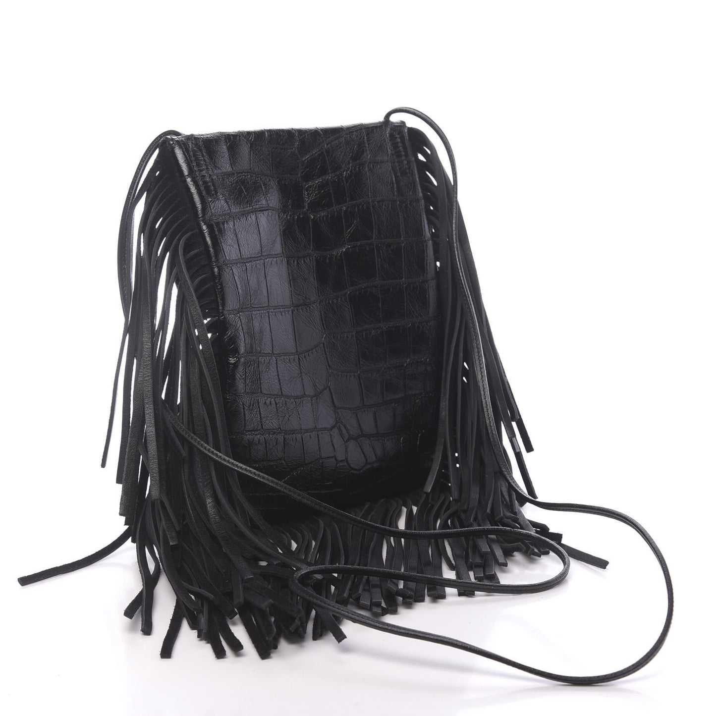 Calfskin Crocodile Embossed Anita Tassed Crossbody Bag Black