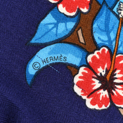 Hermes Cashmere Silk Jungle Love Shawl 140 Indigo Prune Bleu 4 of 4