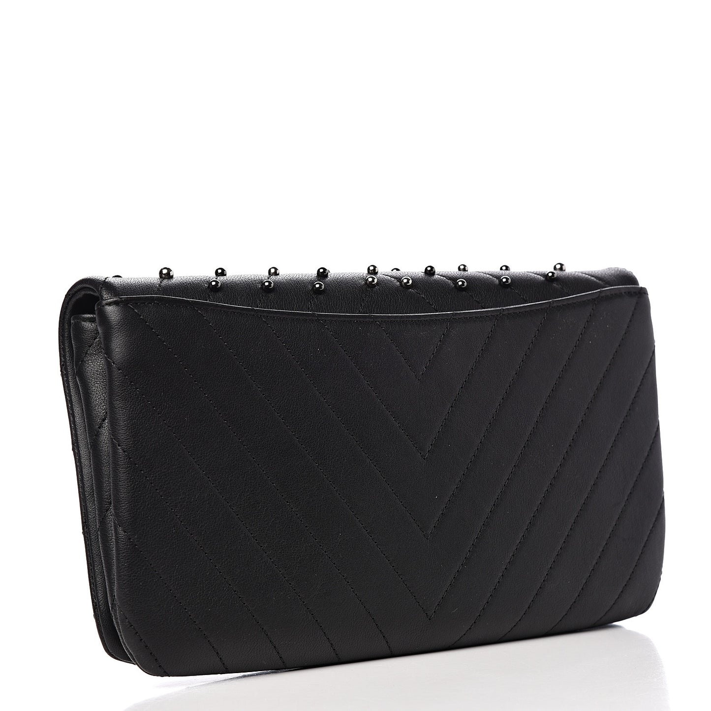 Lambskin Chevron Quilted Studded Stud Wars Flap Clutch Black