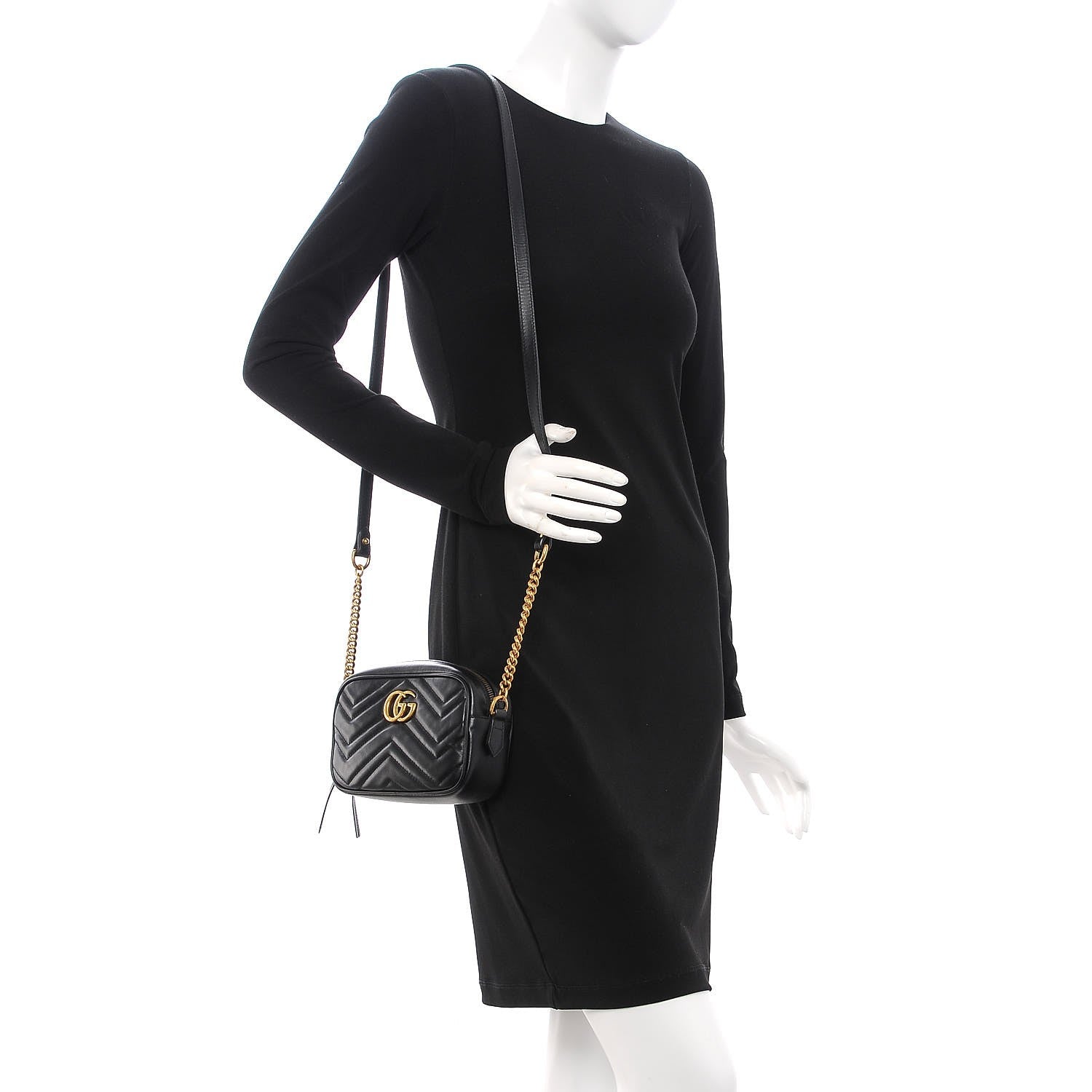 Gucci Calfskin Matelasse Mini GG Marmont Chain Shoulder Bag Black 2 of 8
