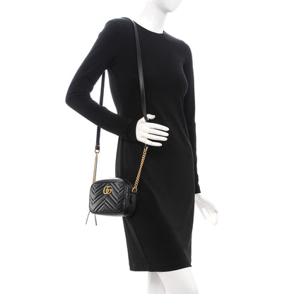 Gucci Calfskin Matelasse Mini GG Marmont Chain Shoulder Bag Black 2 of 8