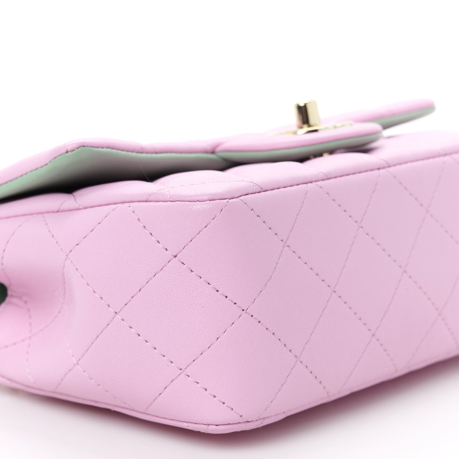 Chanel Lambskin Quilted Bi-Color Mini Top Handle Rectangular Flap Light Lilac Light Green 10 of 11