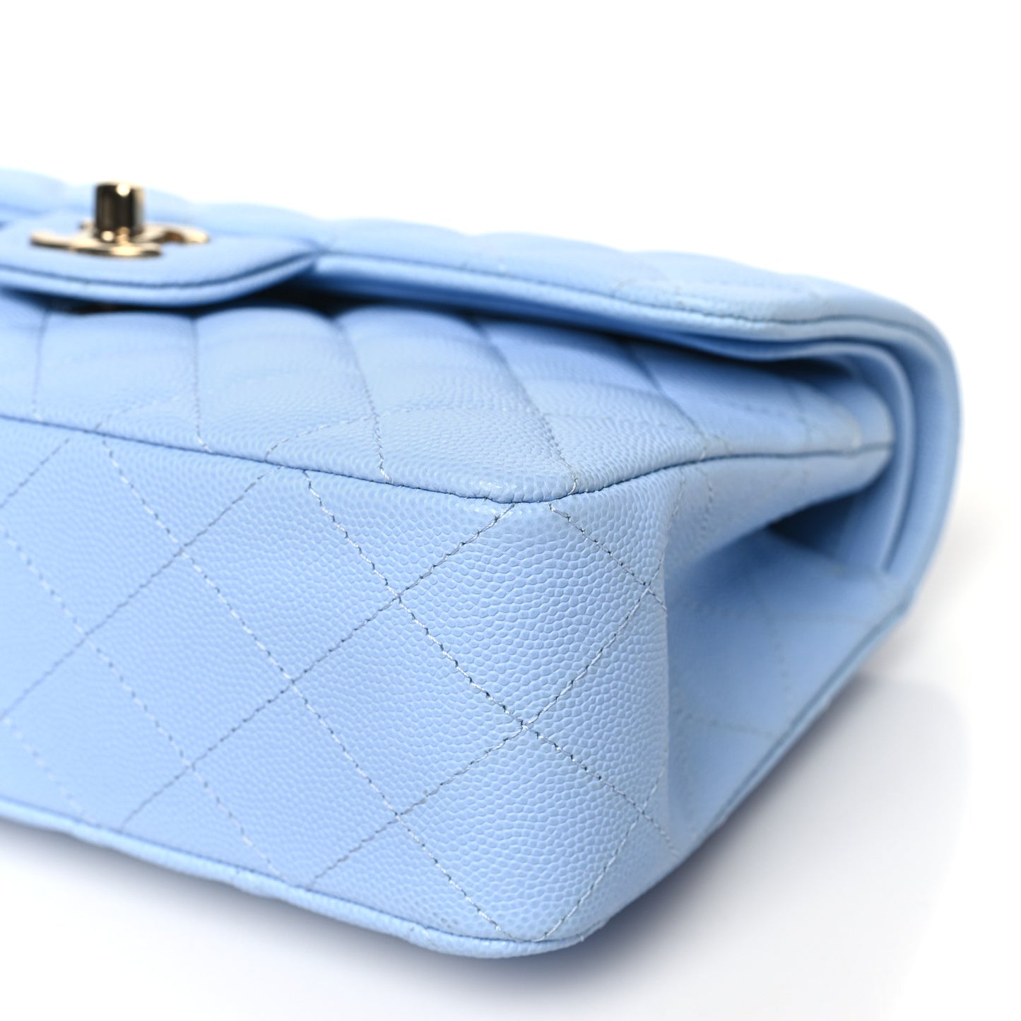 Caviar Quilted Small Double Flap Light Blue