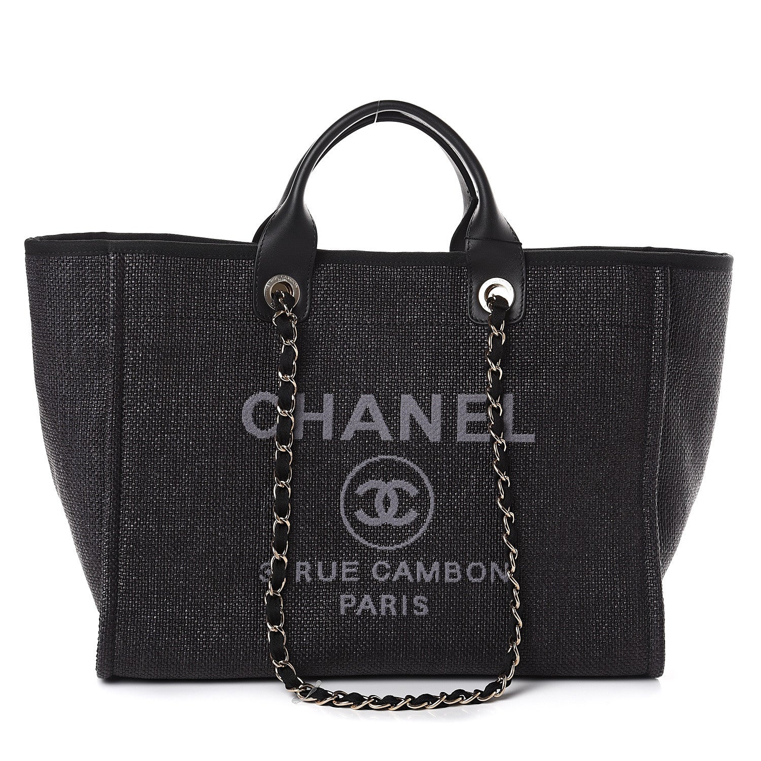 Chanel Woven Straw Raffia Medium Deauville Tote Black 1 of 8