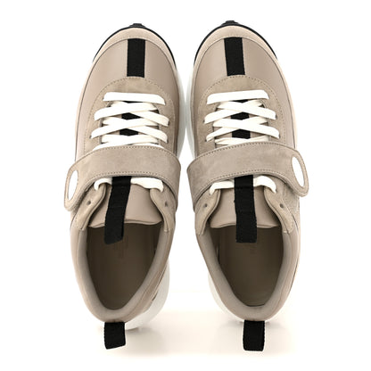 Hermes Calfskin Suede Goatskin Loop Sneakers 37 Beige Galet 2 of 10