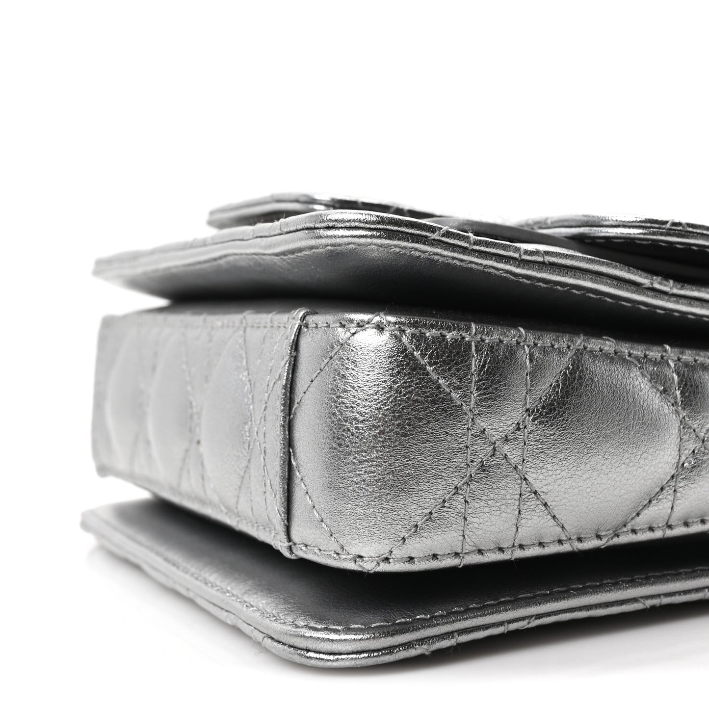 Metallic Lambskin Cannage Mini Jolie Top Handle Bag Silver