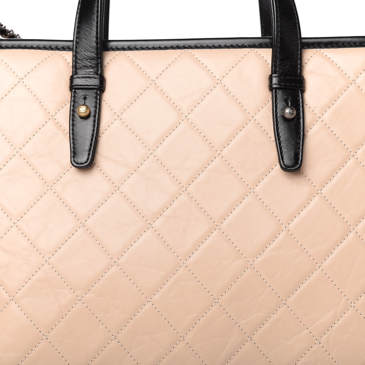 Aged Calfskin Quilted Large Gabrielle Shopping Tote Beige Black