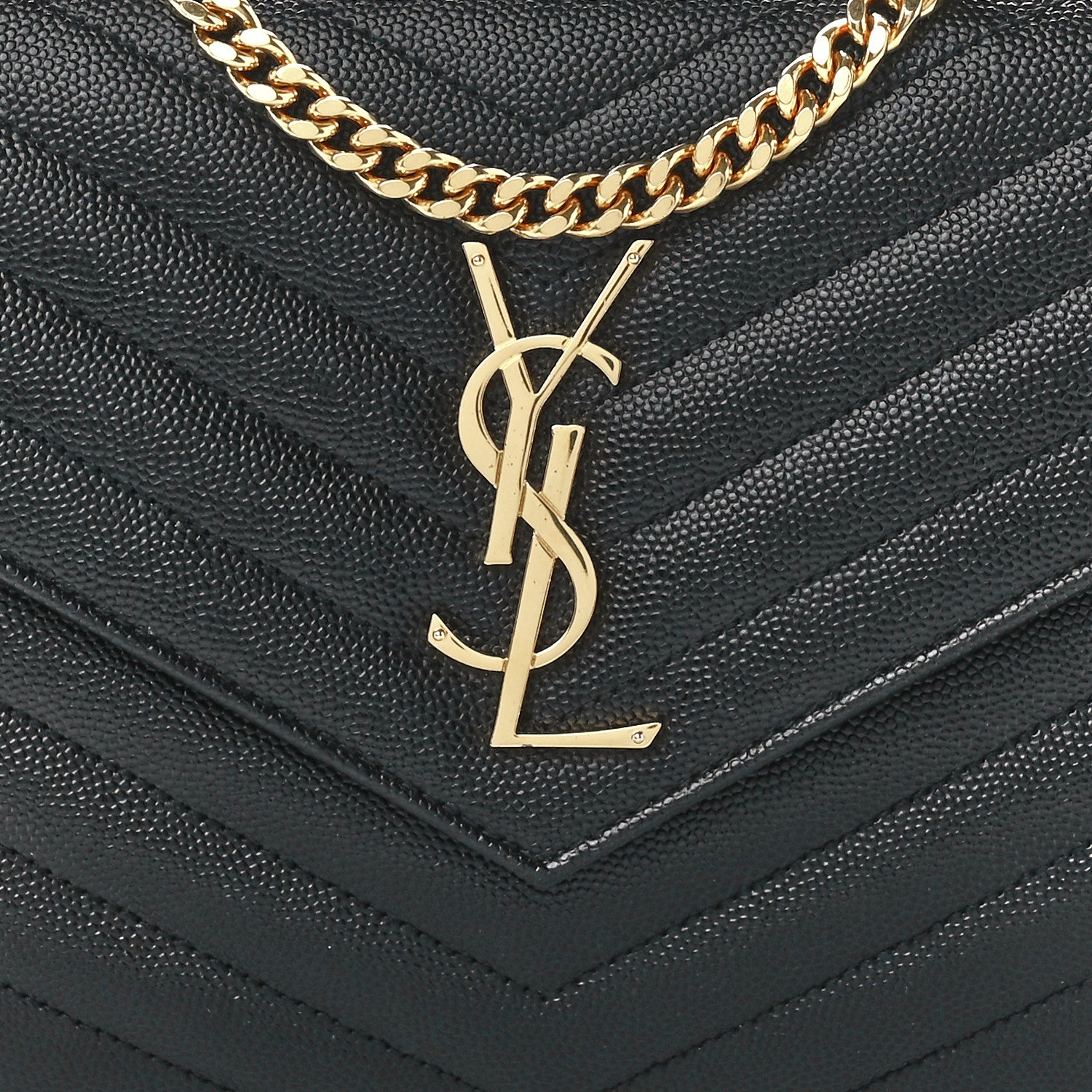 Saint Laurent Grain De Poudre Matelasse Chevron Monogram Chain Wallet Black 8 of 11
