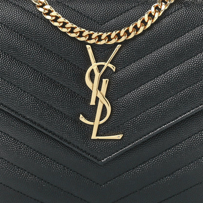 Saint Laurent Grain De Poudre Matelasse Chevron Monogram Chain Wallet Black 8 of 11
