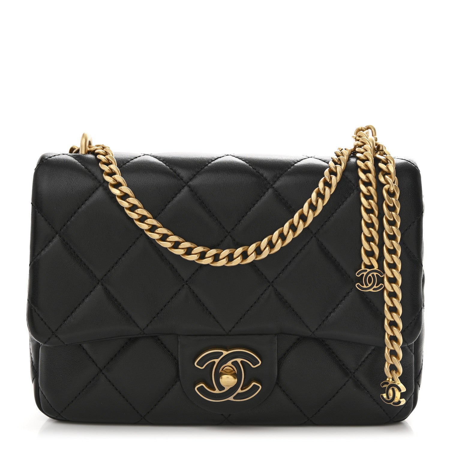 Chanel Lambskin Enamel Quilted Pending CC Square Flap Black 1 of 10