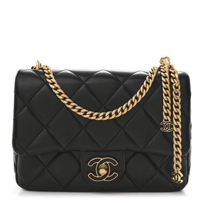 Chanel Lambskin Enamel Quilted Pending CC Square Flap Black 1 of 10
