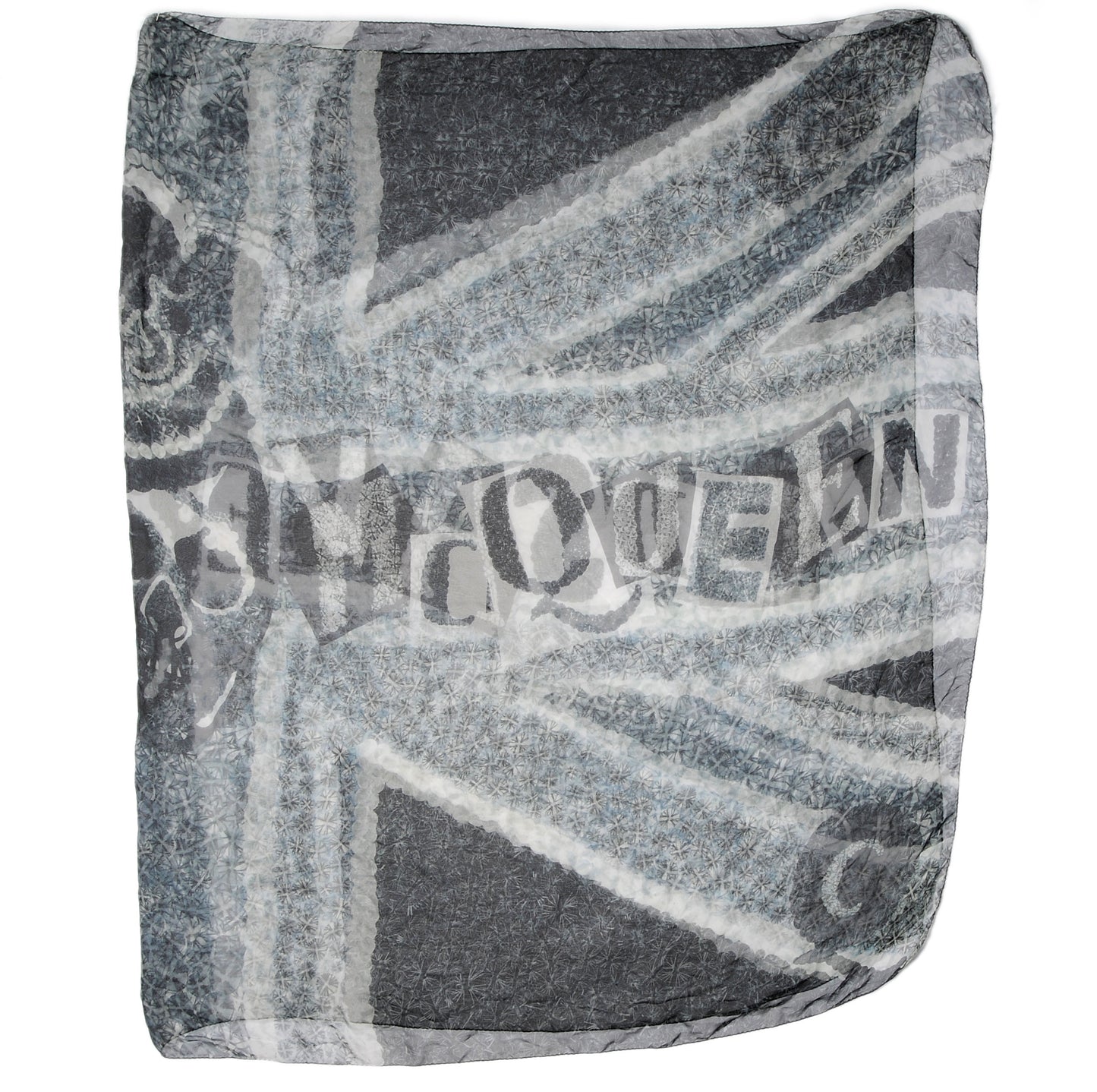 Silk Chiffon God Save McQueen Scarf Grey