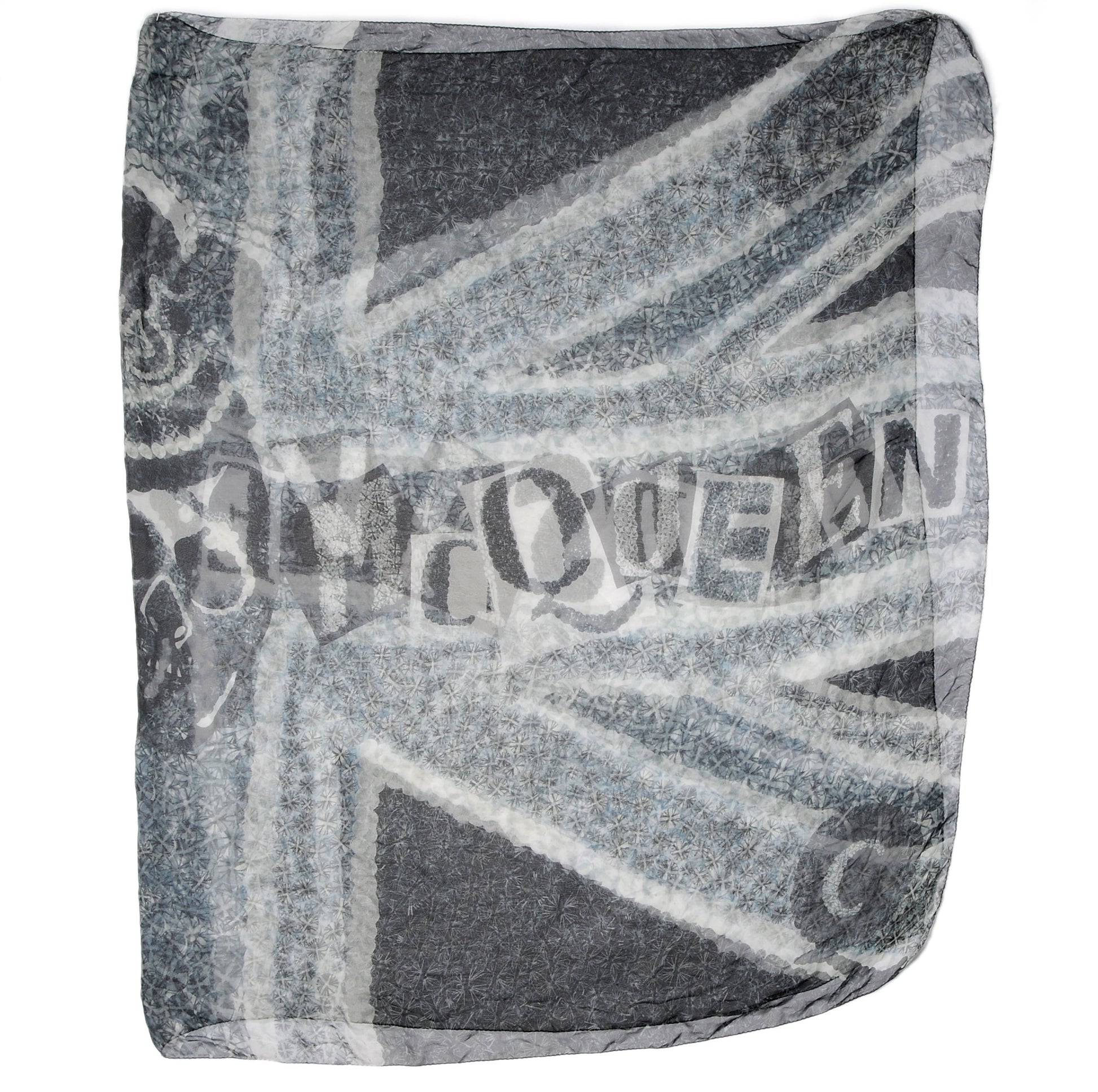 Alexander McQueen Silk Chiffon God Save McQueen Scarf Grey 3 of 8