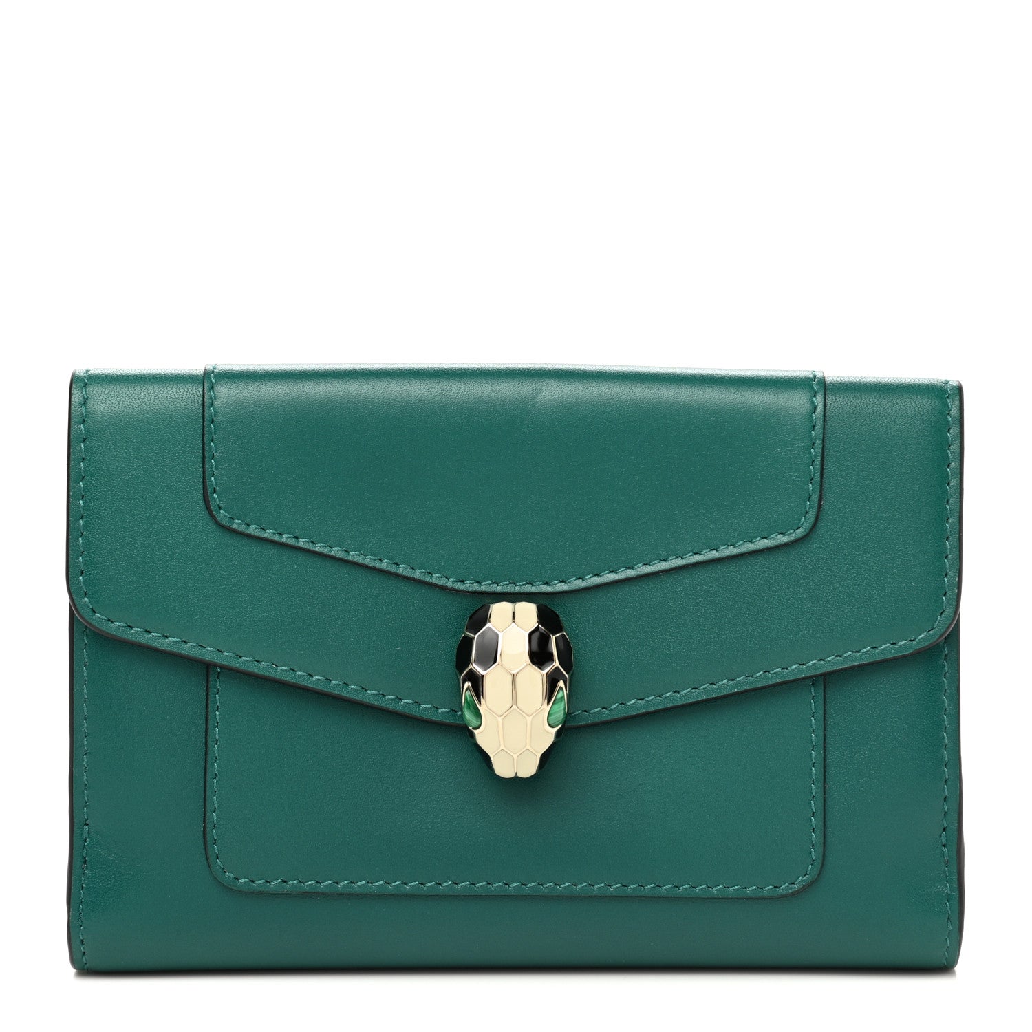 Bulgari Calfskin Serpenti Forever Bi-Fold Wallet Emerald Violet Amethyst 1 of 8