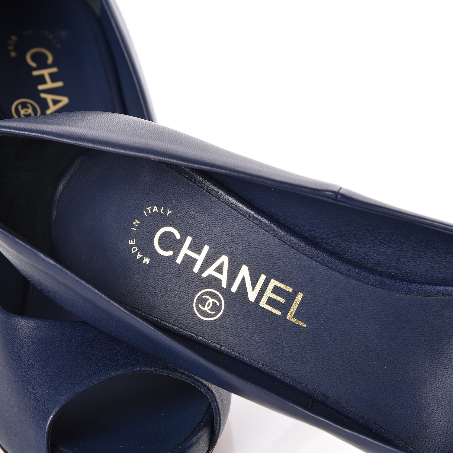 Chanel Lambskin Pearl Peep Toe Pumps 38 Navy 7 of 9