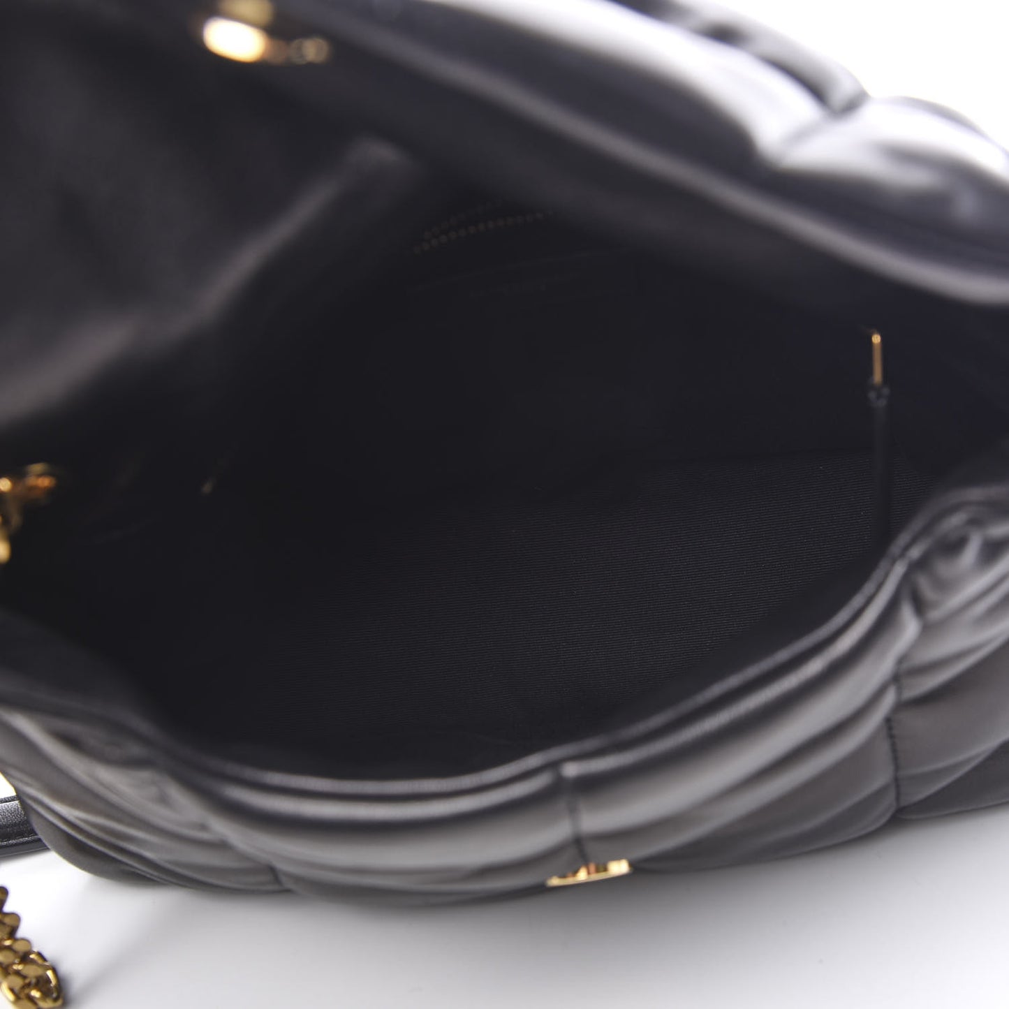 Lambskin Quilted Small Loulou Puffer Monogram Chain Satchel Black