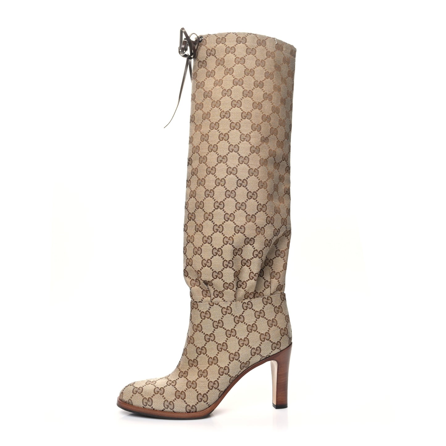 Monogram Lisa Mid Heel Boots 39.5 Beige Ebony