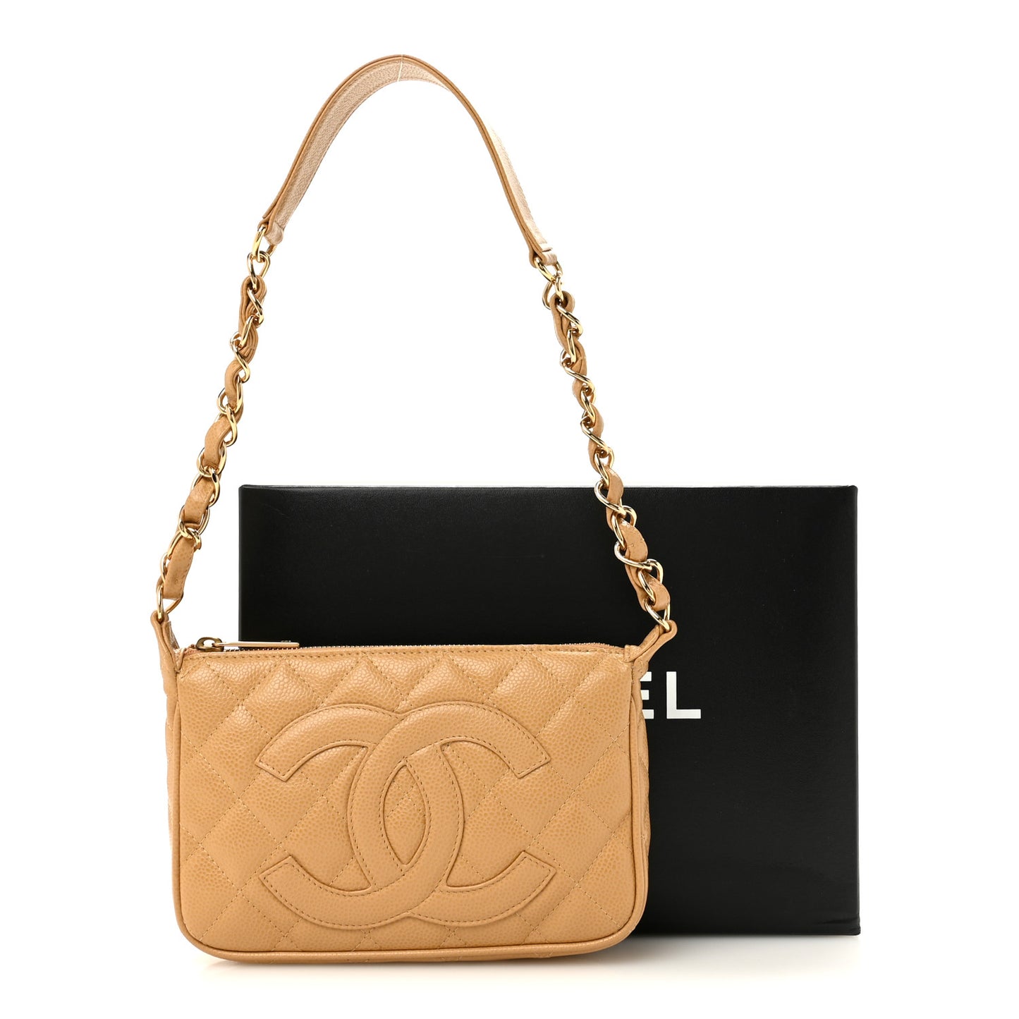 Caviar Quilted Timeless CC Shoulder Bag Beige