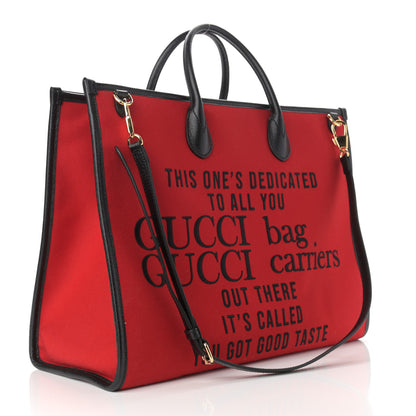 Gucci Felt Calfskin Script Logo Gucci 100 Shopping Tote Bright Hibiscus Black Azure 3 of 11