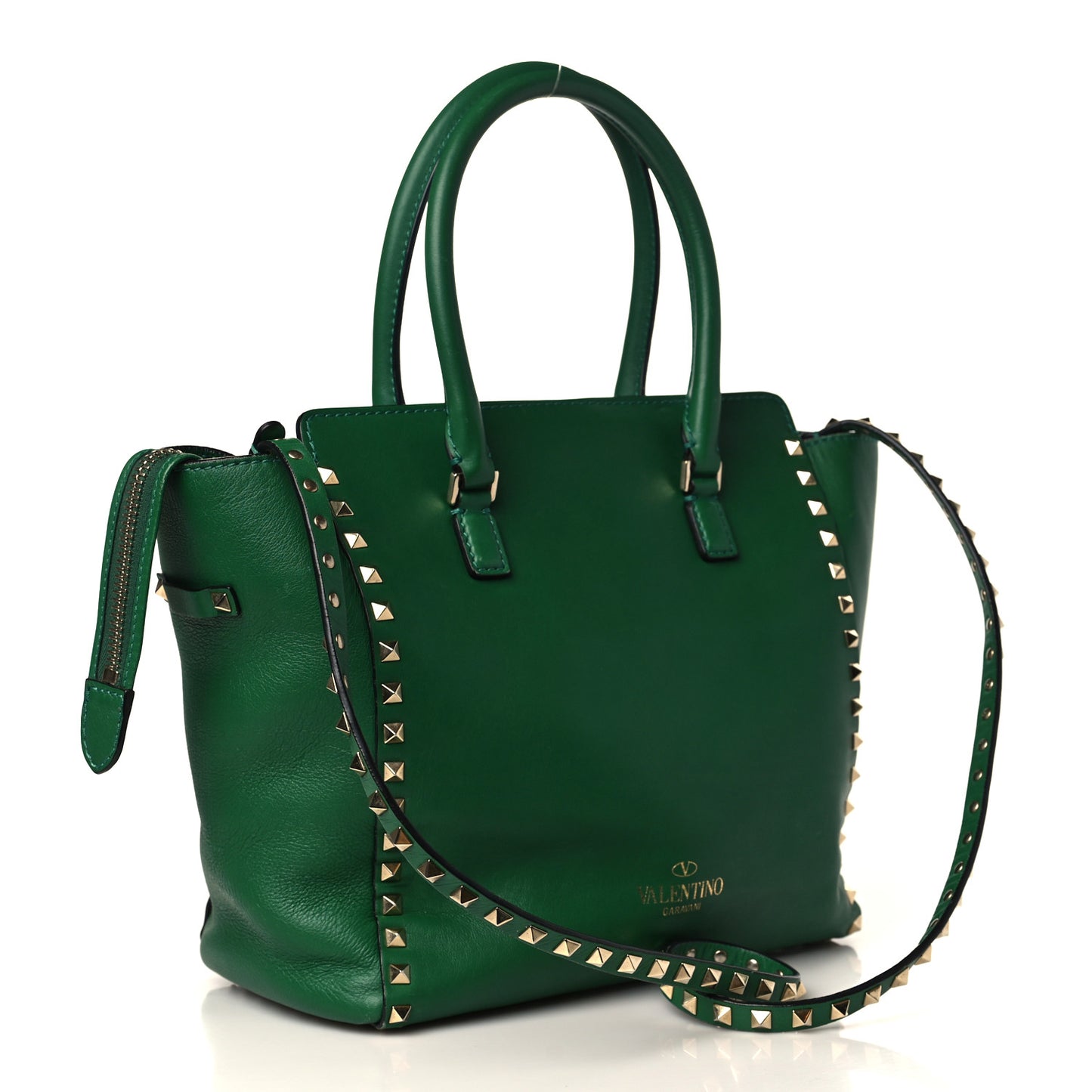 Vitello Rockstud Double Handle Tote Pop Green
