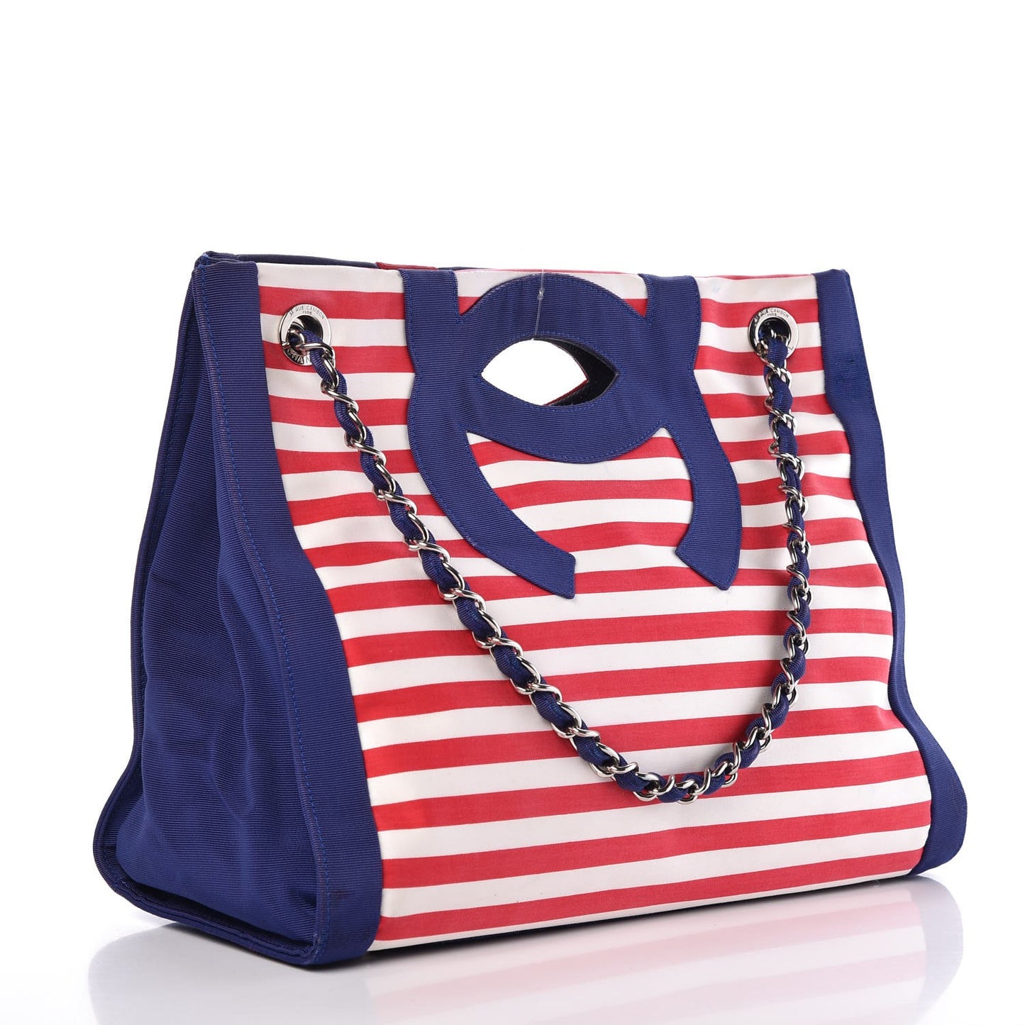 Striped Canvas CC Shopping Tote Blue Red White