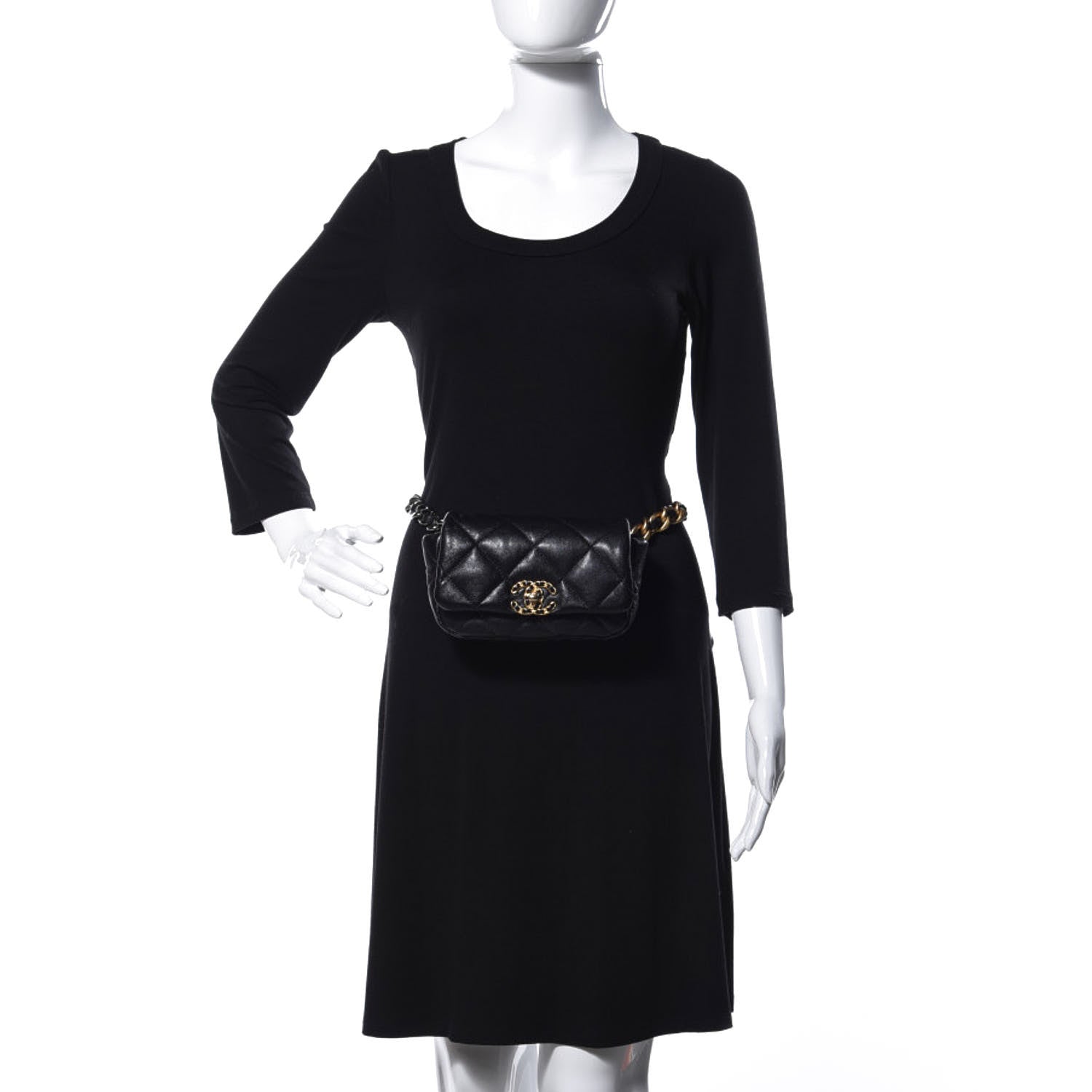 Chanel Lambskin Quilted 19 Waist Bag Black 2 of 13
