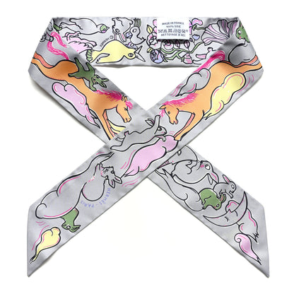 Hermes Silk Mille Et Un Lapins Twilly Gris Perle Rose Jaune 1 of 4