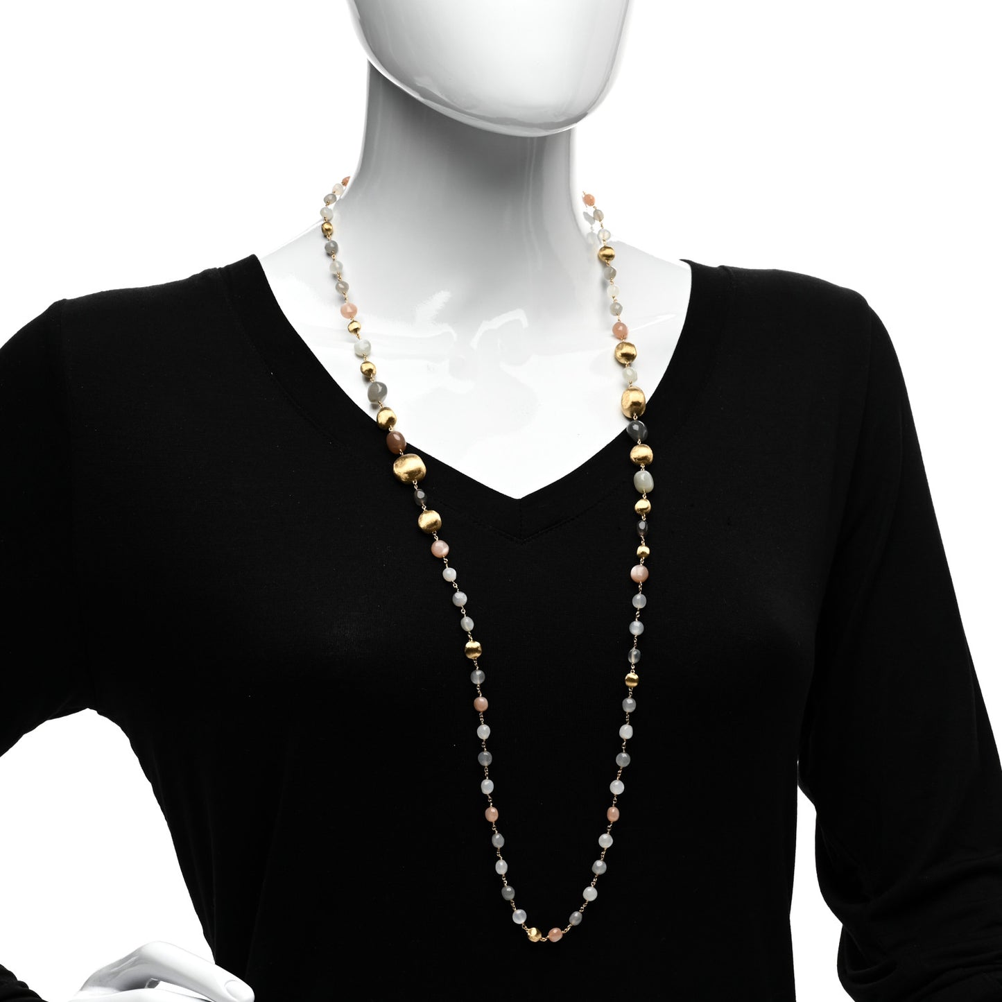 18K Yellow Gold Moonstone Sunstone Beaded Necklace