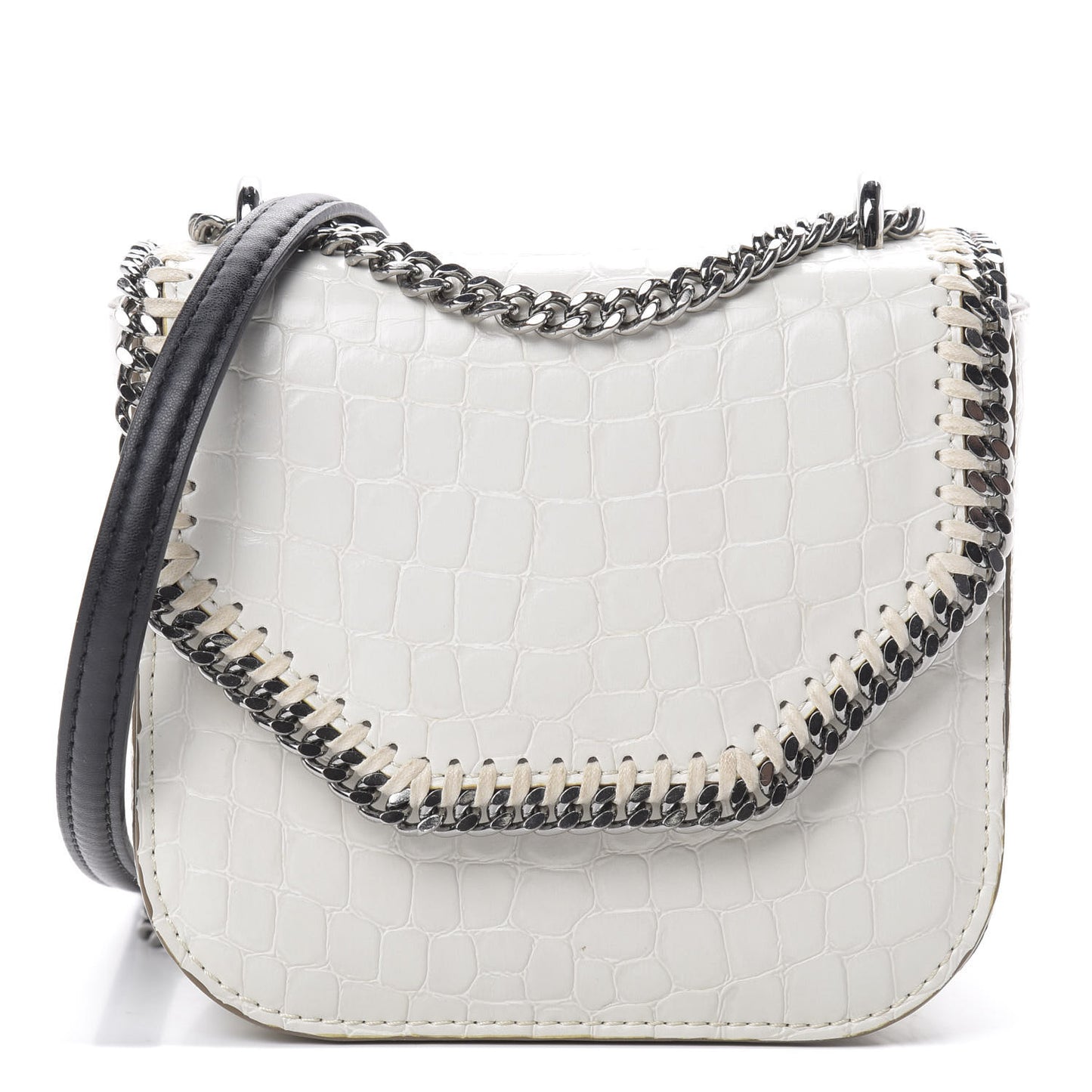 Embossed Crocodile Effect Medium Falabella Box Shoulder Bag Ivory