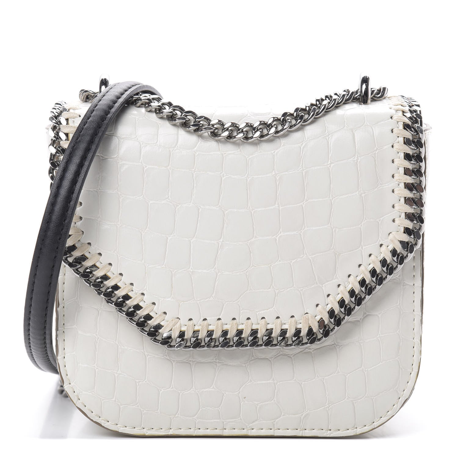 Stella McCartney Embossed Crocodile Effect Medium Falabella Box Shoulder Bag Ivory 1 of 13