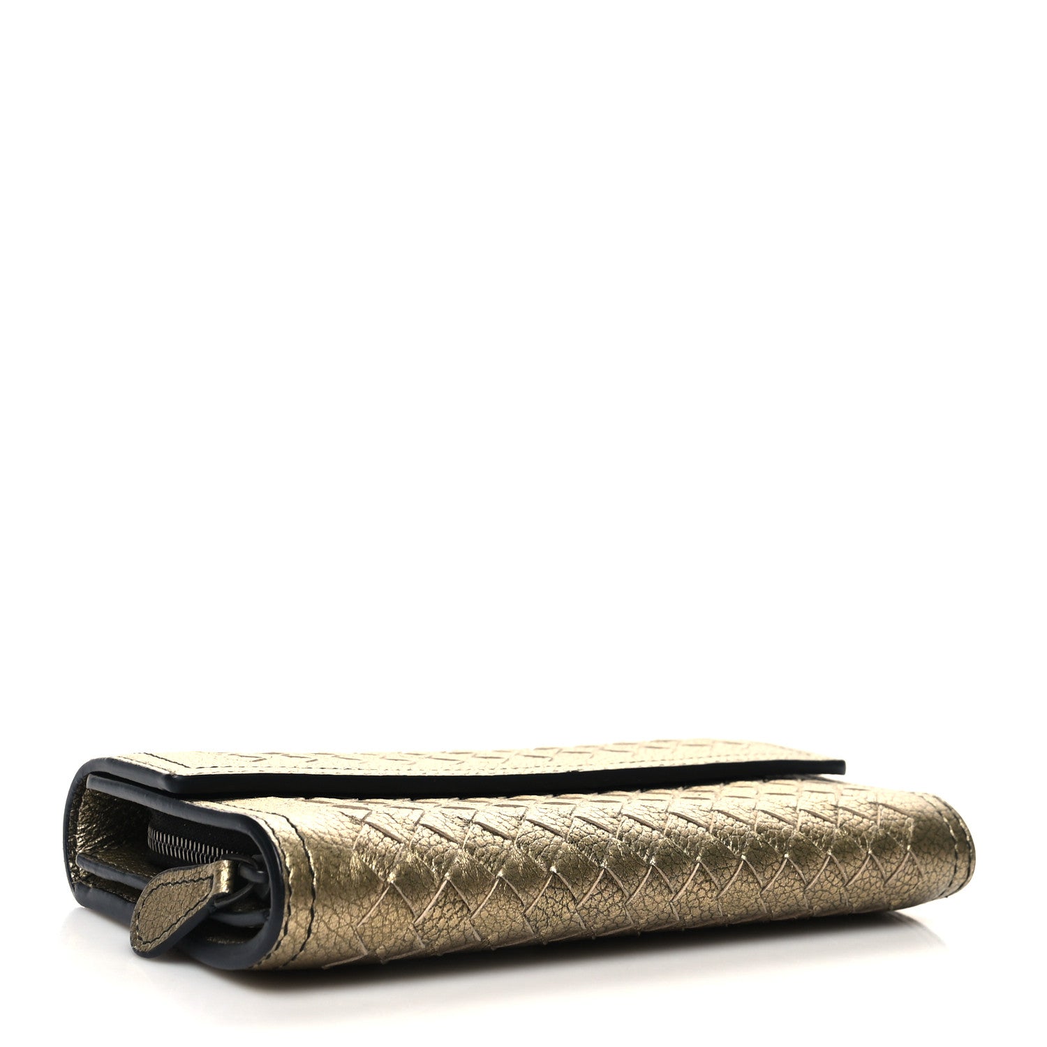 Bottega Veneta Metallic Nappa Intrecciato Continental Flap Wallet Champagne 4 of 9