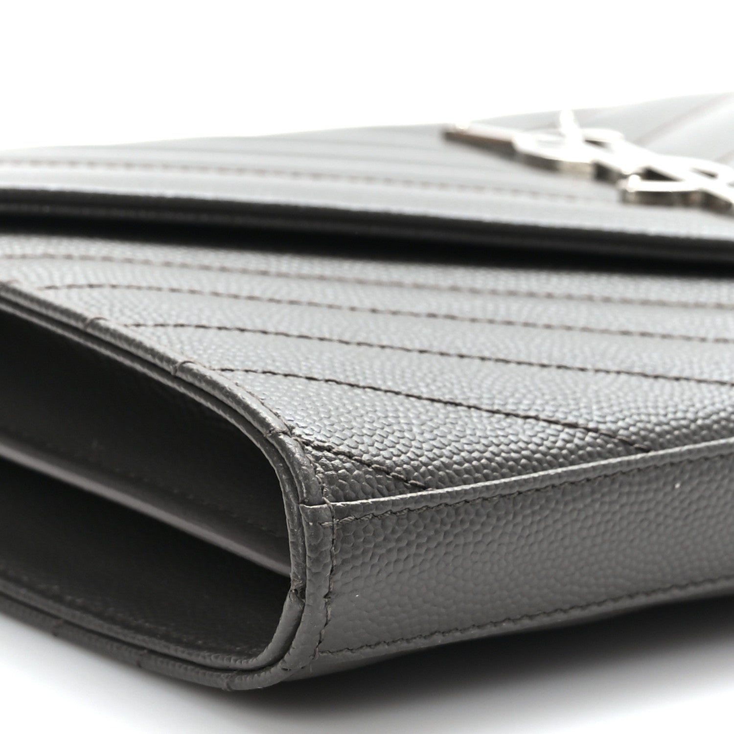 Saint Laurent Grain De Poudre Matelasse Chevron Monogram Envelope Chain Wallet Earth 7 of 9