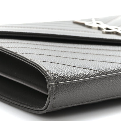 Saint Laurent Grain De Poudre Matelasse Chevron Monogram Envelope Chain Wallet Earth 7 of 9