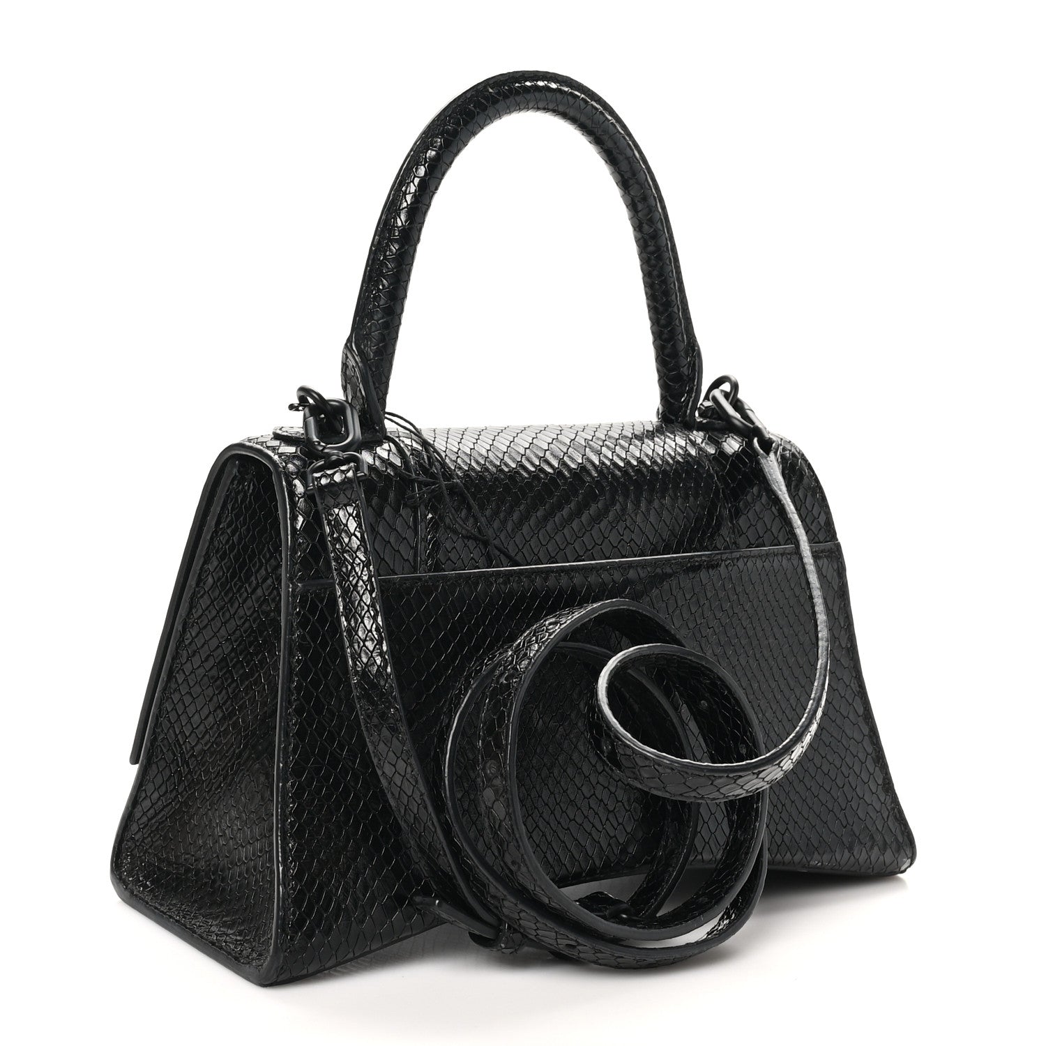 Balenciaga Matte Calfskin Snake Embossed Tonal B Small Hourglass Top Handle Bag Black 3 of 10