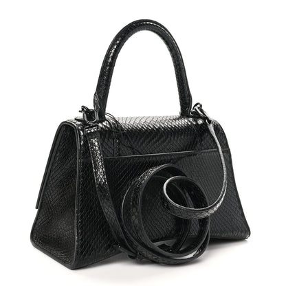 Balenciaga Matte Calfskin Snake Embossed Tonal B Small Hourglass Top Handle Bag Black 3 of 10