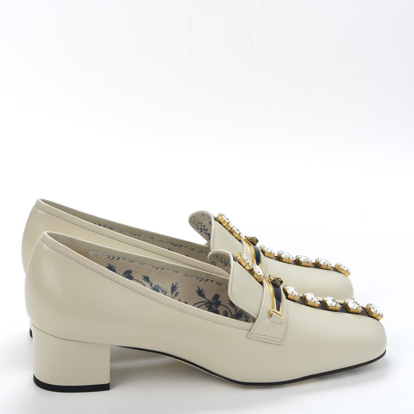 Goatskin Crystal Mid-Heel Loafer Pumps 41 Ivory