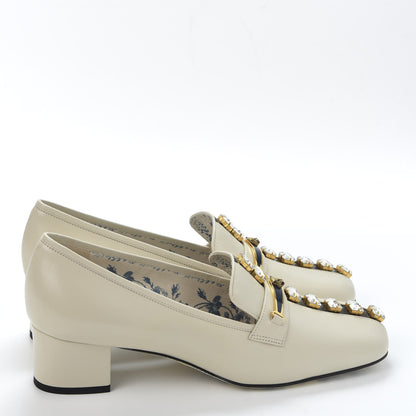 Gucci Goatskin Crystal Mid-Heel Loafer Pumps 41 Ivory 4 of 10