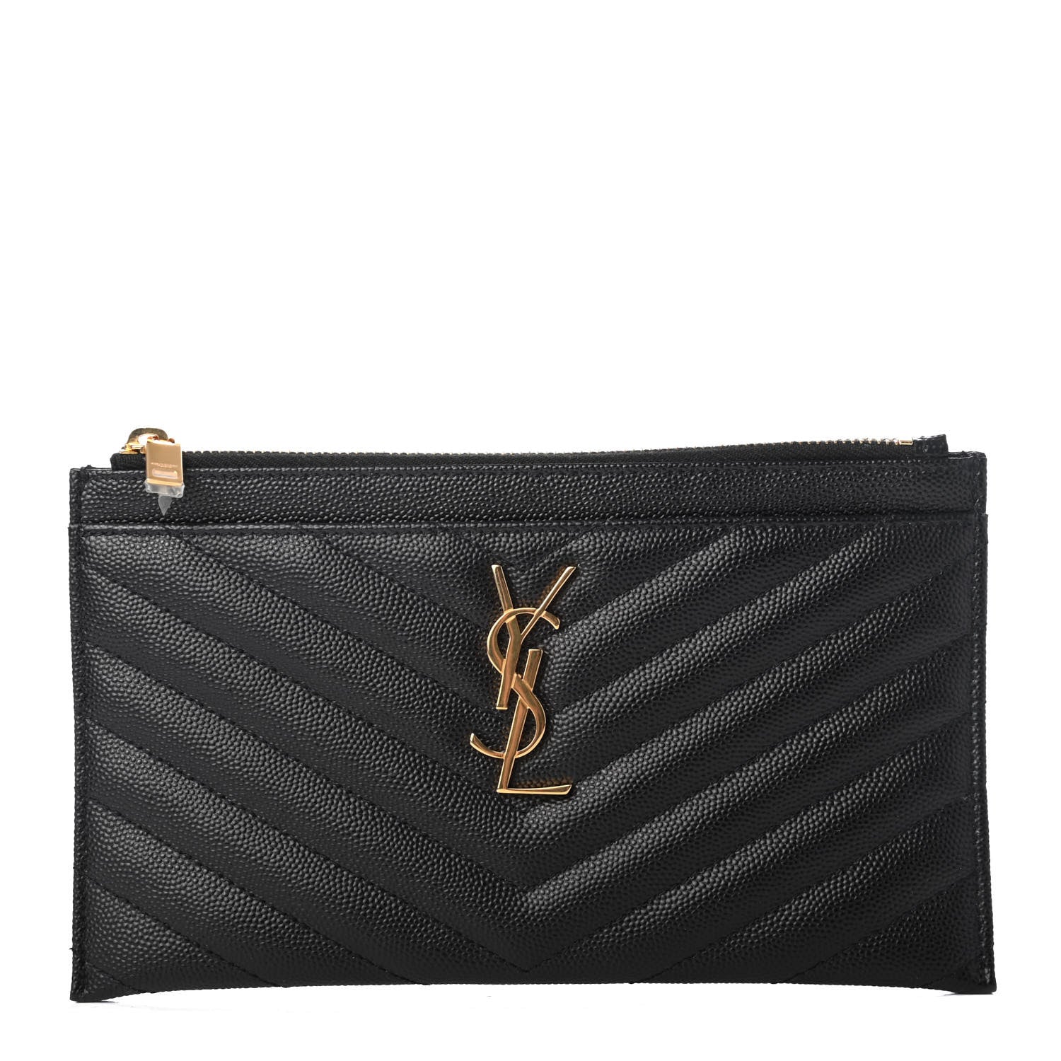 Saint Laurent Grain De Poudre Chevron Monogram Bill Pouch Black 1 of 7