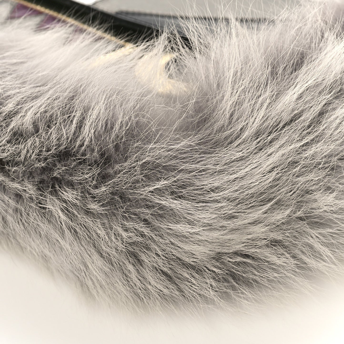 Metallic Saffiano Fox Fur Monster Baguette Gray