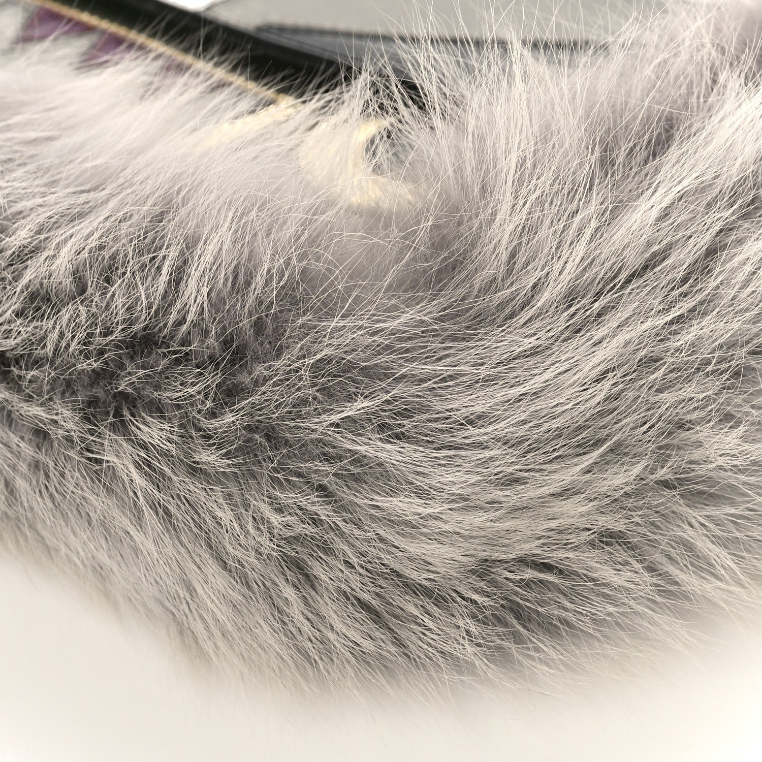 Fendi Metallic Saffiano Fox Fur Monster Baguette Gray 9 of 9
