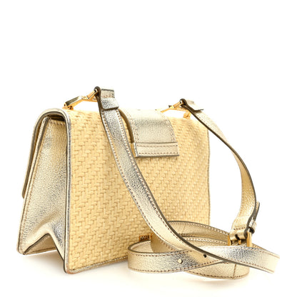 Miu Miu Raffia Madras Crystal Embellished Lady Shoulder Bag Naturale Pirite 3 of 9