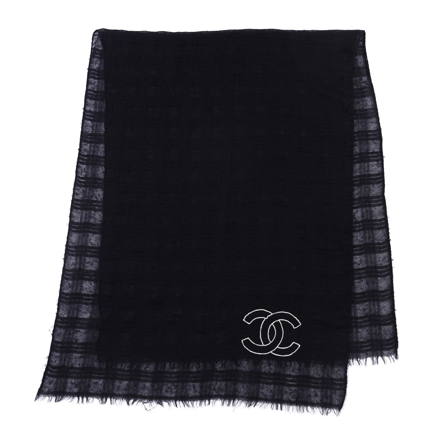 Chanel Cashmere Silk CC Scarf Black 2 of 5