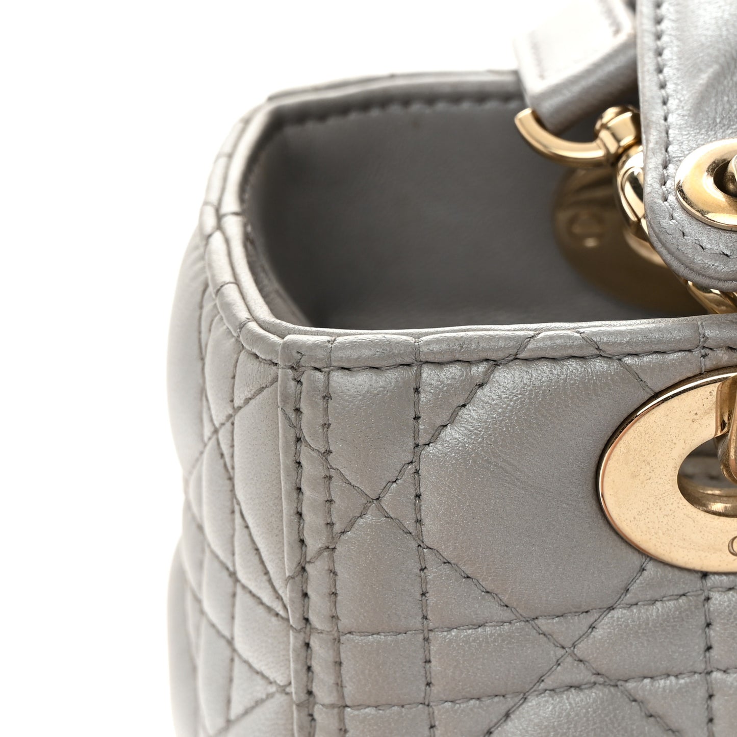 Metallic Lambskin Cannage Medium Lady Dior Silver