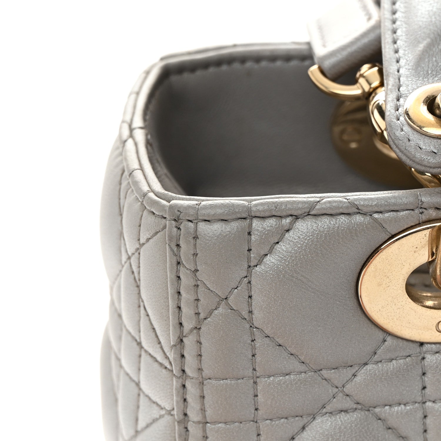 Christian Dior Metallic Lambskin Cannage Medium Lady Dior Silver 12 of 15