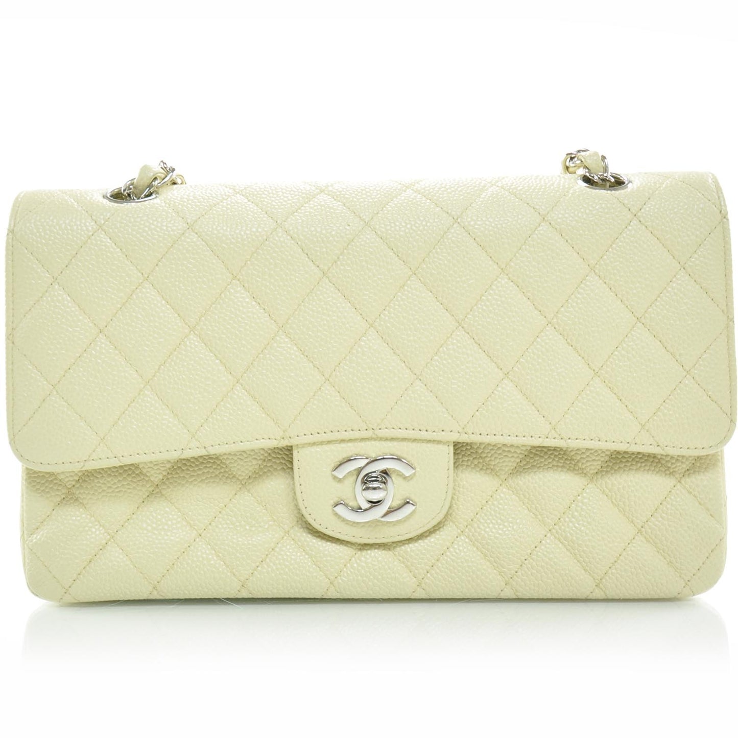 Caviar Quilted Medium Double Flap Beige Clair