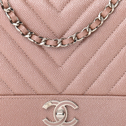 Chanel Metallic Caviar Chevron Quilted Vintage Mademoiselle Wallet On Chain WOC Pink 9 of 12