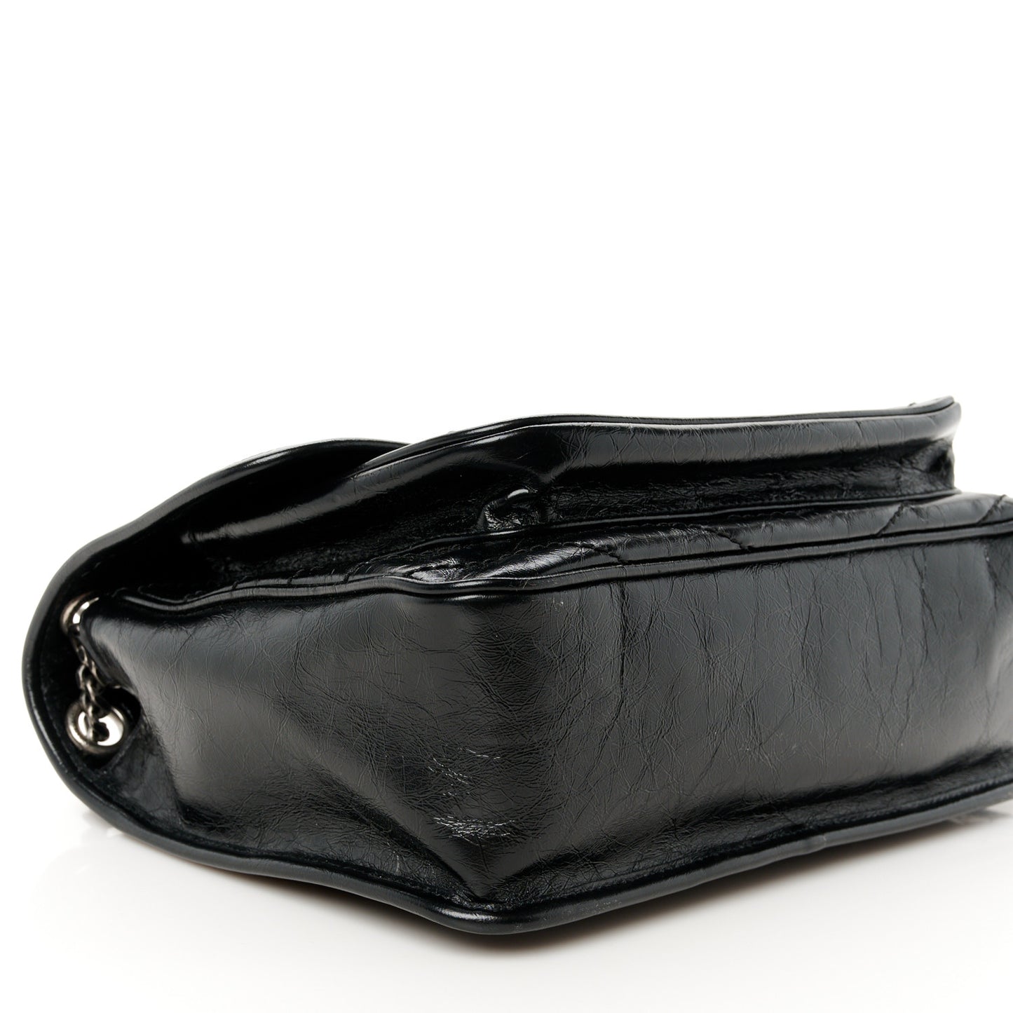 Crinkled Calfskin Matelasse Monogram Medium Niki Chain Satchel Black