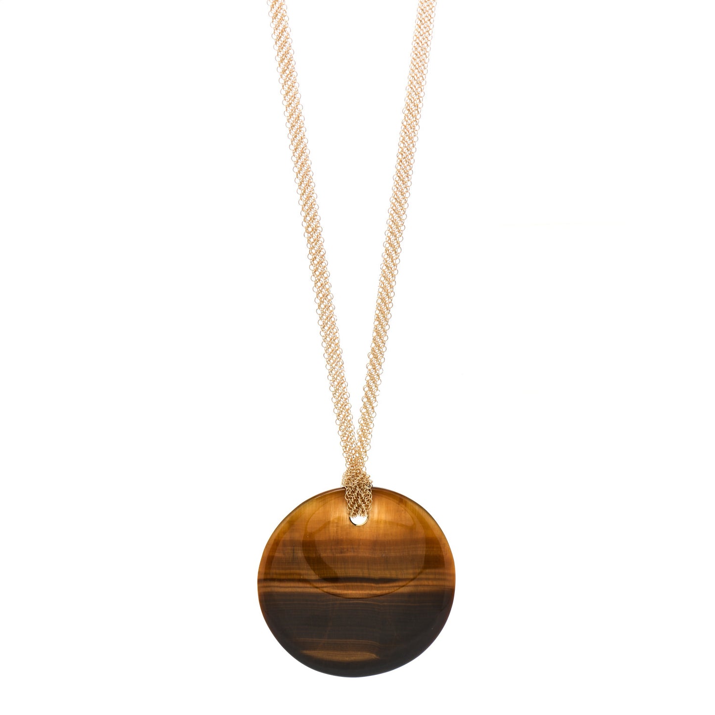 18K Yellow Gold Elsa Peretti Tiger Eye Touchstone Mesh Necklace